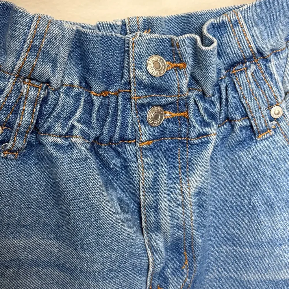 ALMOST FAMOUS Denim Paperbag Shorts Elastic Waist High Rise Blue Womens Size L
